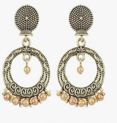 Antique Silver Chandbali Beaded Hoop Earrings Wholesale