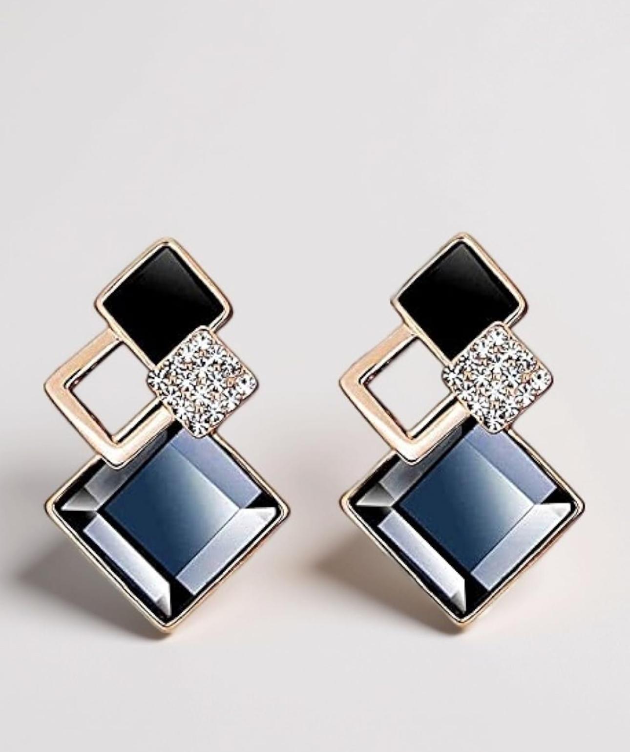 Blue Geometric Crystal Rose Gold Stud Earrings Wholesale