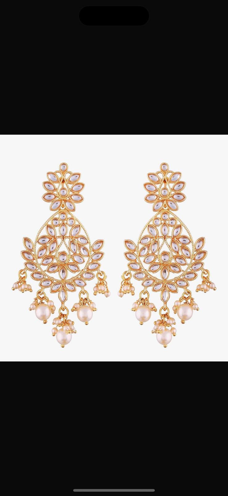 Kovae Wholesale Jewelry - Gold Kundan Chandbali Pearl Drop Earrings