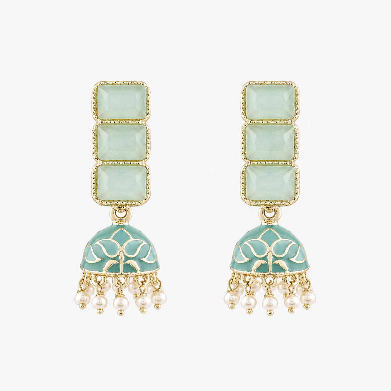 Teal Jhumka Pearl Drop Earrings - Traditional Indian Wholesale
